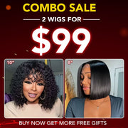 2 Wigs=$99 | 8 Inches 4X4 Lace Straight Wig & 10 Inches Curly Machine Made Wig