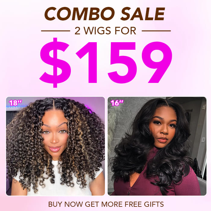 2 Wigs=$159|18 Inche 5X5 Pre Cut Lace Body Wave Wig With Curtain Bangs+16 Inches 5X5 Pre Cut Lace Highlight Curly Wig