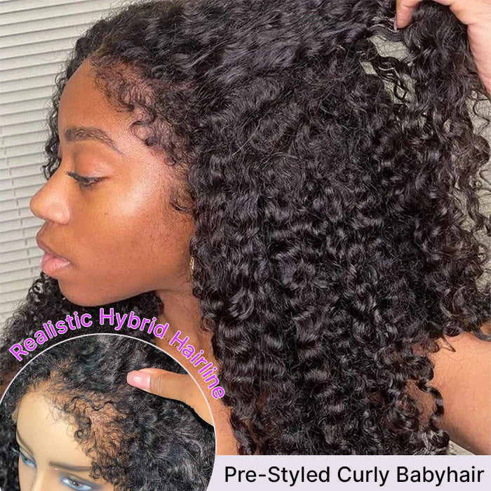 4C Curly Edges Lace Frontal Wig Invisible HD Lace Curly Human Hair Wig With Natural Baby Hairline
