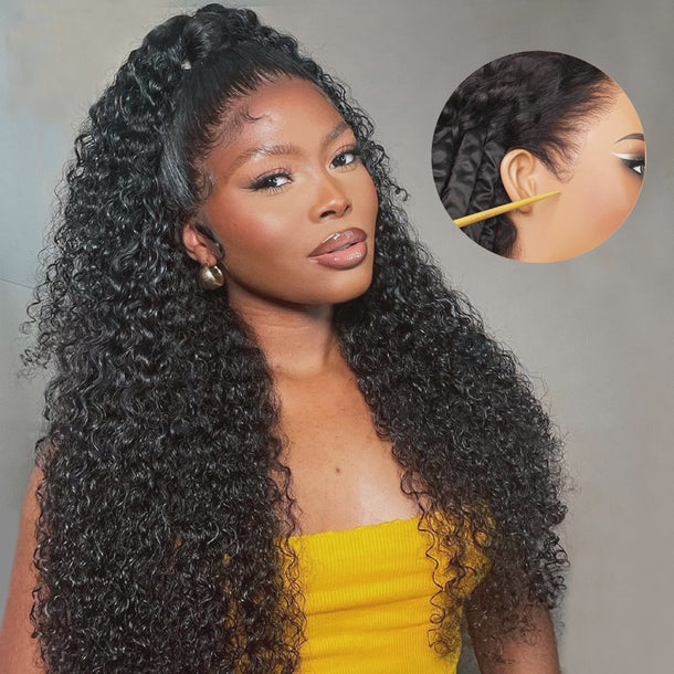Pre All Everything Pre Bleached  Pre Cut With Magic Tape HD Lace Curly Glueless Human Hair Wigs