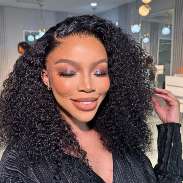 Pre All Everything Pre Bleached  Pre Cut With Magic Tape HD Lace Curly Glueless Human Hair Wigs