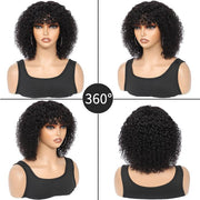 Glueless Curly Human Hair Wig With Bangs Full Machine Made Wig
