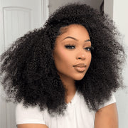 Glueless Kinky Curly Half Wig Elastic Drawstring Fit All Sizes Put On & Go Human Hair Wig