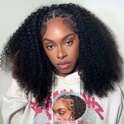 Glueless Kinky Curly Half Wig Elastic Drawstring Fit All Sizes Put On & Go Human Hair Wig