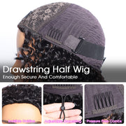 Glueless Kinky Curly Half Wig Elastic Drawstring Fit All Sizes Put On & Go Human Hair Wig