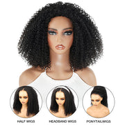 Glueless Kinky Curly Half Wig Elastic Drawstring Fit All Sizes Put On & Go Human Hair Wig