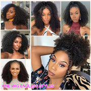 Glueless Kinky Curly Half Wig Elastic Drawstring Fit All Sizes Put On & Go Human Hair Wig