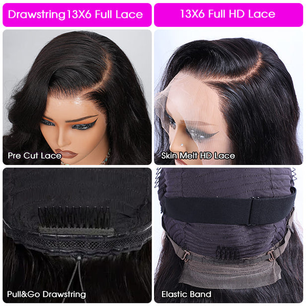 Glueless 280%  Density 13X6 Full HD Lace Body Wave Lace Frontal Wig Pre Bleached Pre Plucked Super Thick Human Hair Wig