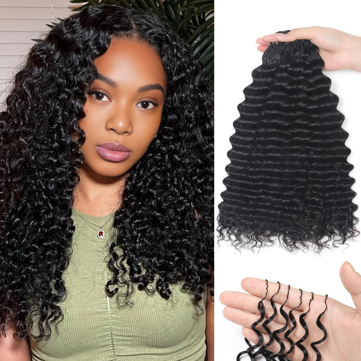 Feather Crochet Hair Pre Looped Deep Wave Light weight Crochet Human Hair Extensions For Black Women