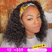 220% Density Curly Human Hair Headband Wig Glueless Full Machine Made Wig