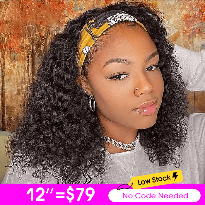 220% Density Curly Human Hair Headband Wig Glueless Full Machine Made Wig