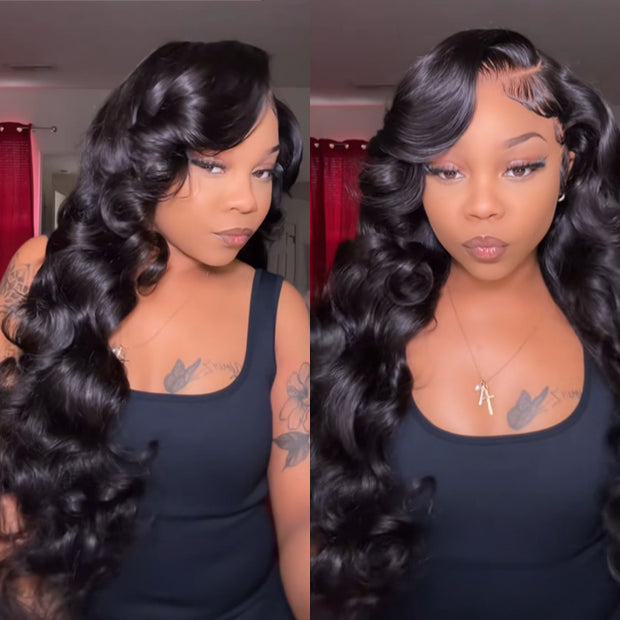 Glueless 280%  Density 13X6 Full HD Lace Body Wave Lace Frontal Wig Pre Bleached Pre Plucked Super Thick Human Hair Wig