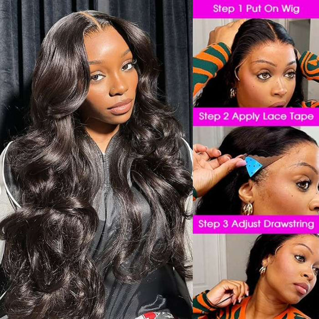 Glueless 280%  Density 13X6 Full HD Lace Body Wave Lace Frontal Wig Pre Bleached Pre Plucked Super Thick Human Hair Wig
