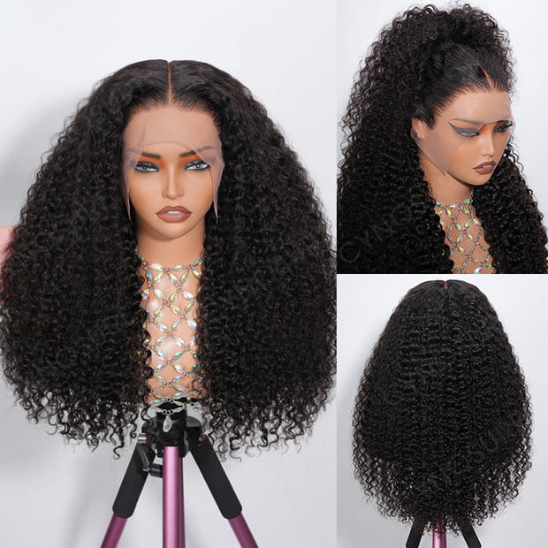 Pre All Everything Pre Bleached  Pre Cut With Magic Tape HD Lace Curly Glueless Human Hair Wigs