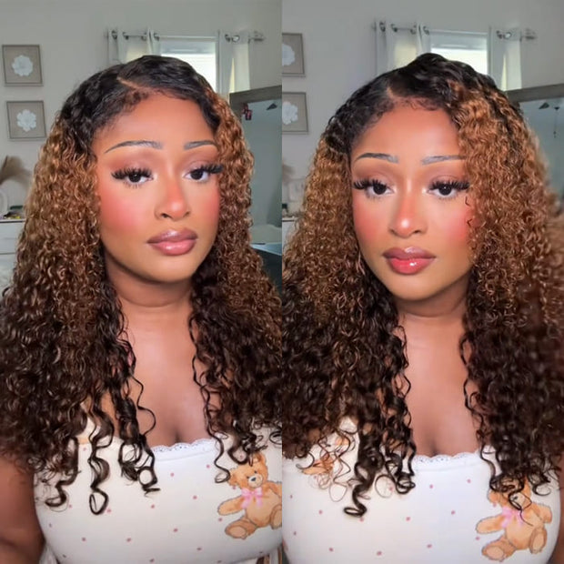 280% Ombre Brown Designed Coily Curl 4C Edges Lace Wig With Dark Roots Realistic And Natural Human Hair Wig For Black Women