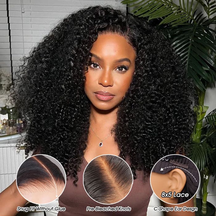 Pre All Everything Pre Bleached  Pre Cut With Magic Tape HD Lace Curly Glueless Human Hair Wigs