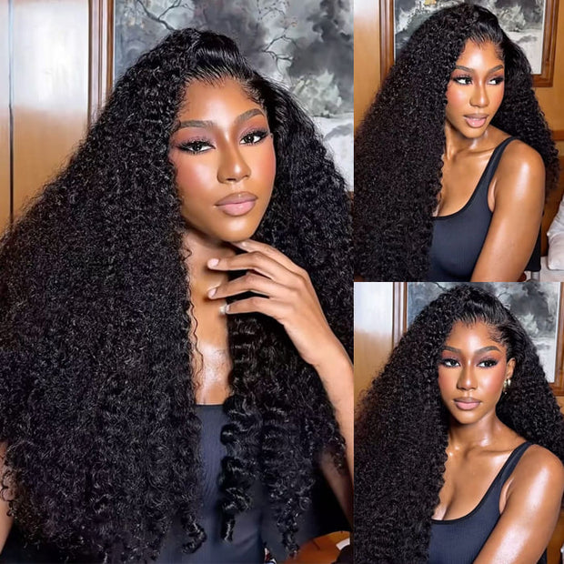 Pre All Everything Pre Bleached  Pre Cut With Magic Tape HD Lace Curly Glueless Human Hair Wigs
