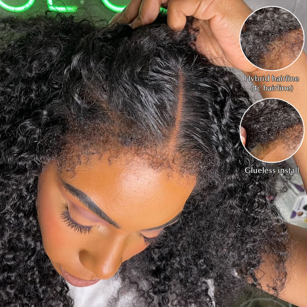 4C Edges Glueless 360 Lace Frontal Wigs With Hidden Elastic Strap kinky Straight or Curly Affordable Snug Fit Human Hair Wigs