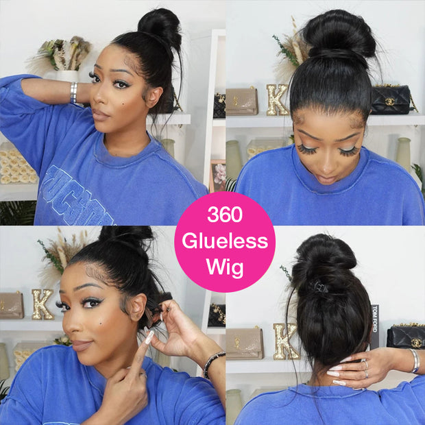 New Upgrade Hidden Elastic Strap 360 HD Lace Front Wig Straight Human Hair Wigs Snug Fit All Sizes