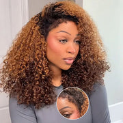 280% Ombre Brown Designed Coily Curl 4C Edges Lace Wig With Dark Roots Realistic And Natural Human Hair Wig For Black Women