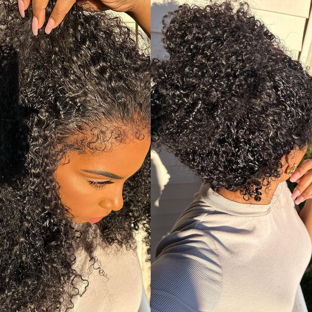 Pull & Go 4C Edges Curly Lace Frontal Wig Invisible HD Lace Human Hair Wig With Curly Natural Baby Hairline