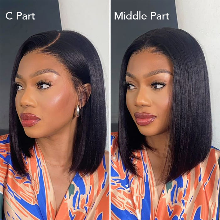 Pull Go Glueless Yaki Straight Bob HD Lace Wig With Drawstring Cap 220% Density Pre Cut Lace Human Hair Wig