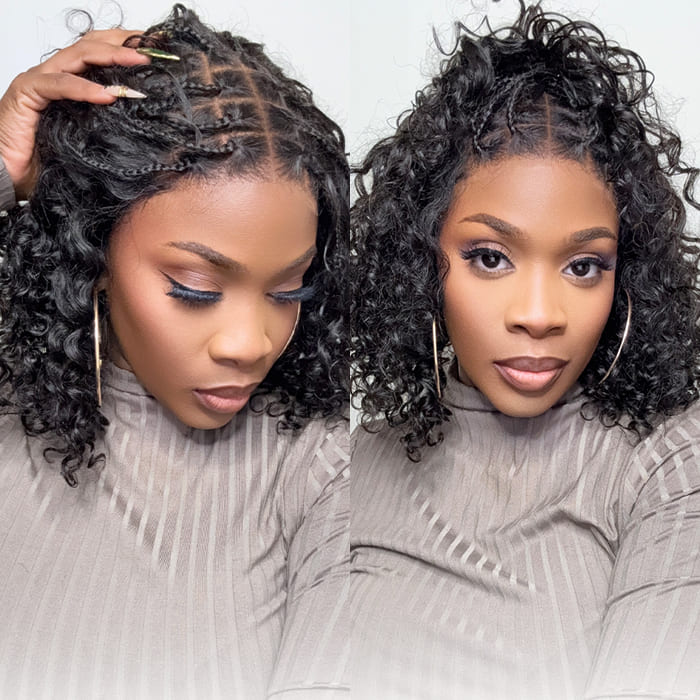 Glueless Handcrafted Boho Braided Loose Curl 5X5 HD Lace Wig Flexi Fit Drawstring Cap Human Hair Wig