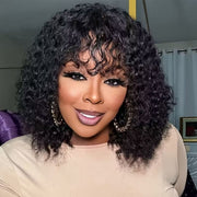 Glueless Curly Human Hair Wig With Bangs Full Machine Made Wig