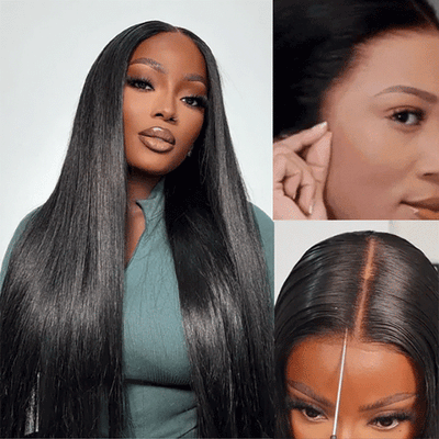 Pull Go Drawstring Pre Cut Pre Bleached & Pre Plucked Natural Hairline Straight 13X6 HD Lace Front Wigs