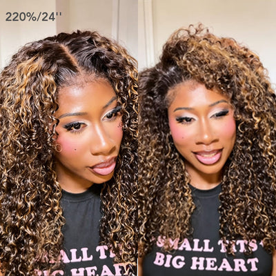 Glueless Balayage Highlight 4C Edges Curly Wig 13x6 Full HD Lace Pre Plucked Realistic Hairline Human Hair Wig