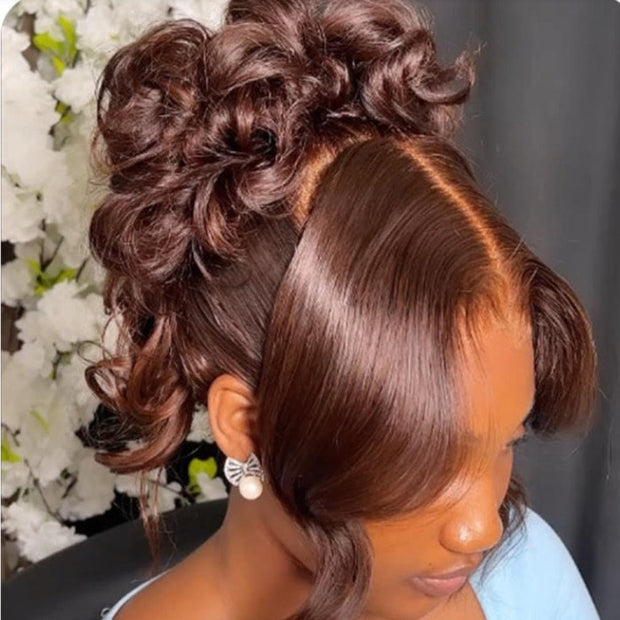 Upgrade Glueless Brown 360 Lace Frontal Wigs With Hidden Strap Ready & Go Affordable Human Hair Wigs 220% Density