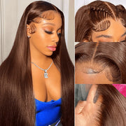 Upgrade Glueless Brown 360 Lace Frontal Wigs With Hidden Strap Ready & Go Affordable Human Hair Wigs 220% Density