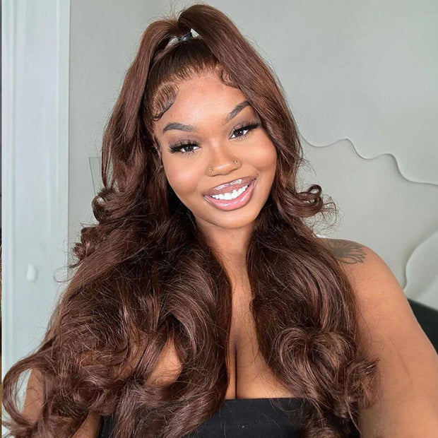 Upgrade Glueless Brown 360 Lace Frontal Wigs With Hidden Strap Ready & Go Affordable Human Hair Wigs 220% Density