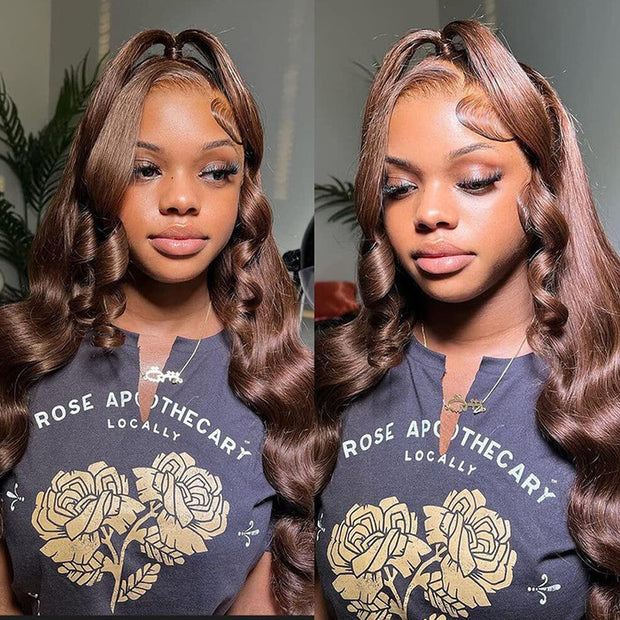 Upgrade Glueless Brown 360 Lace Frontal Wigs With Hidden Strap Ready & Go Affordable Human Hair Wigs 220% Density