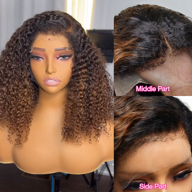 4c Edges Ombre Brown Culry Human Hair Lace Wig Natural Kinky Culry Edges Undetectable HD Lace Front Wig