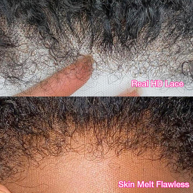 4c Edges Ombre Brown Culry Human Hair Lace Wig Natural Kinky Culry Edges Undetectable HD Lace Front Wig