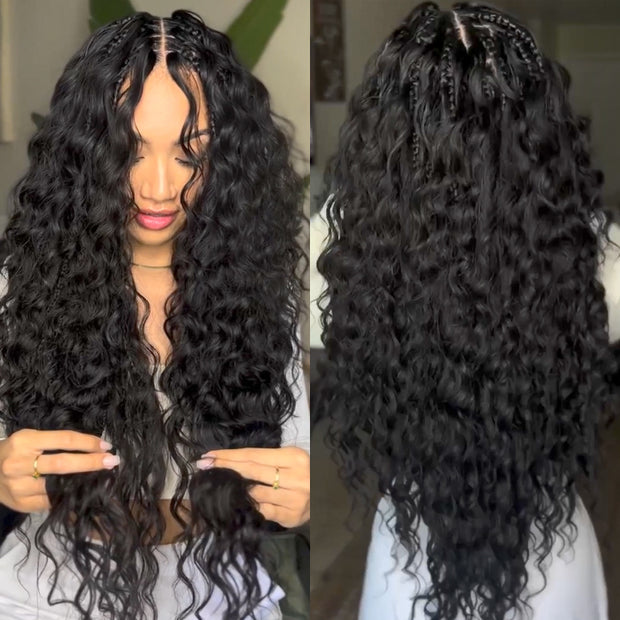 Pre All Glueless Loose Curls 13X6 Full Lace Wig With Hand-made Boho Style Braided Parting Pre-Bleached /Pre-Plucked High Quality Human Hair Wig