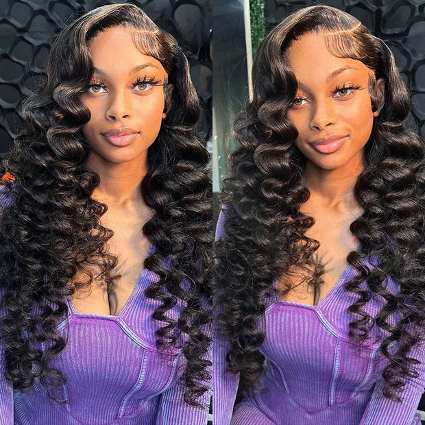 13X4 Lace Loose Deep Black Quick & Easy Glueless Wig With Breathable Cap Glueless HD Lace Front Wigs Beginner Friendly