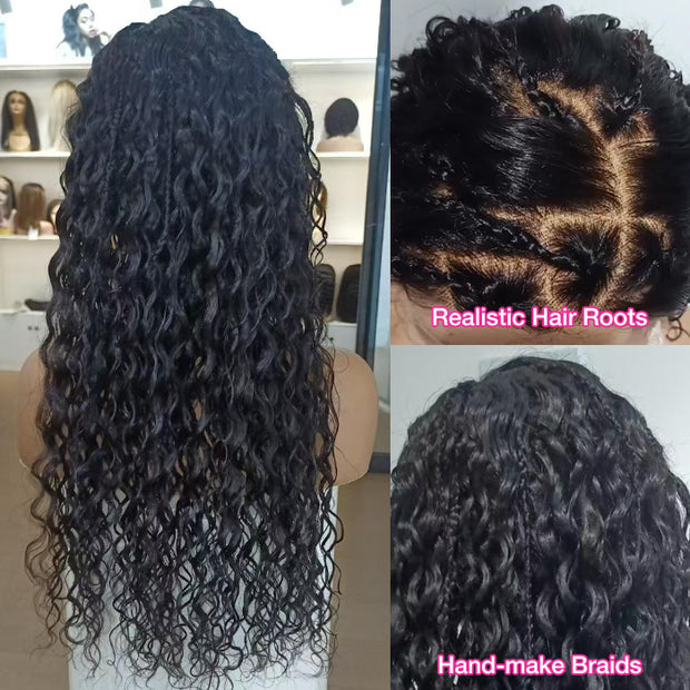 Pre All Glueless Loose Curls 13X6 Full Lace Wig With Hand-made Boho Style Braided Parting Pre-Bleached /Pre-Plucked High Quality Human Hair Wig