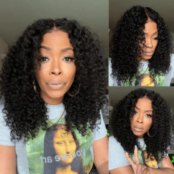 Pre All Everything Pre Bleached  Pre Cut  With Magic Tape HD Lace Curly Glueless Human Hair Wigs
