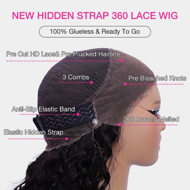 New Hidden Strap 360 Lace Frontal Wigs Kinky  Straight HD Lace Front Human Hair Wigs Pre Plucked Pre Bleached Natural Around Kinky Edges