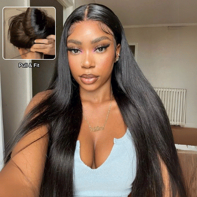 Pull Go Drawstring Pre Cut Pre Bleached & Pre Plucked Natural Hairline Straight 13X6 HD Lace Front Wigs
