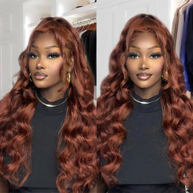 Upgrade Glueless Reddish Brown 360 Lace Frontal Wigs With Hidden Strap Ready & Go Affordable Human Hair Wigs 220% Density