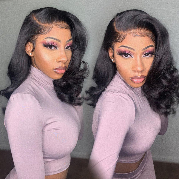 220% Density Short Body Wave Bob HD Lace Front Wigs Pre Plucked Pre Bleached Human Hair Bob Wigs For Women|Black Friday Sale