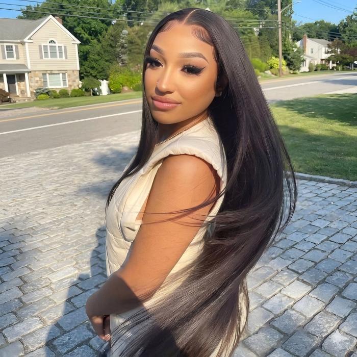Pull Go 13X6 HD Lace Front Wigs With Drawstring Cap Silky Straight Human Hair Wig