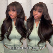 Wipsy Bangs Butterfly Layered Straight Wig Pre Cut 13x4 HD Lace Human Hair Wigs With Adjustable Strap