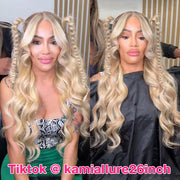 Curtain Bangs Blonde Hair With Highlights Wig Body Wave Dark Roots Blonde Highlight Human Hair Wigs