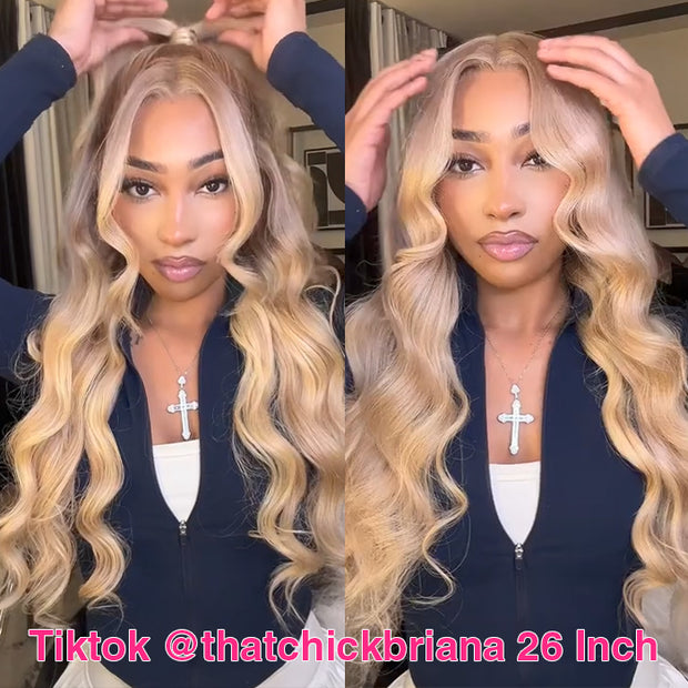 Cynosure Curtain Bangs Glueless Ash Blonde Highlights Wig #18613 Human Hair Wigs With Dark Roots 14 Inch To 28 Inch