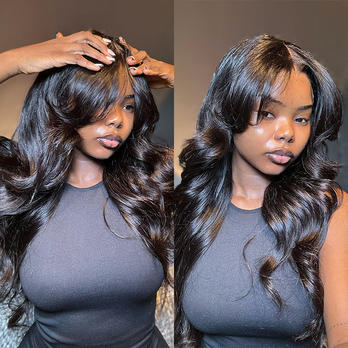 Glueless Curtain Bangs Pre Cut 5x5 8X5 HD Lace Wig Butterfly Cut Body Wave Human Hair Wig 180%