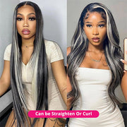 Cynosure Platinum Gray Highlights Mix Black Straight Wigs 5X5 13x4 13x6 Undetectable HD Lace Front Wig 100% Human Hair